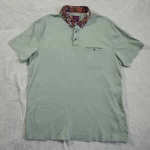 Simons Sz L Liberty Fabric Light Green Polo Shirt men 100% Liquid Cotton